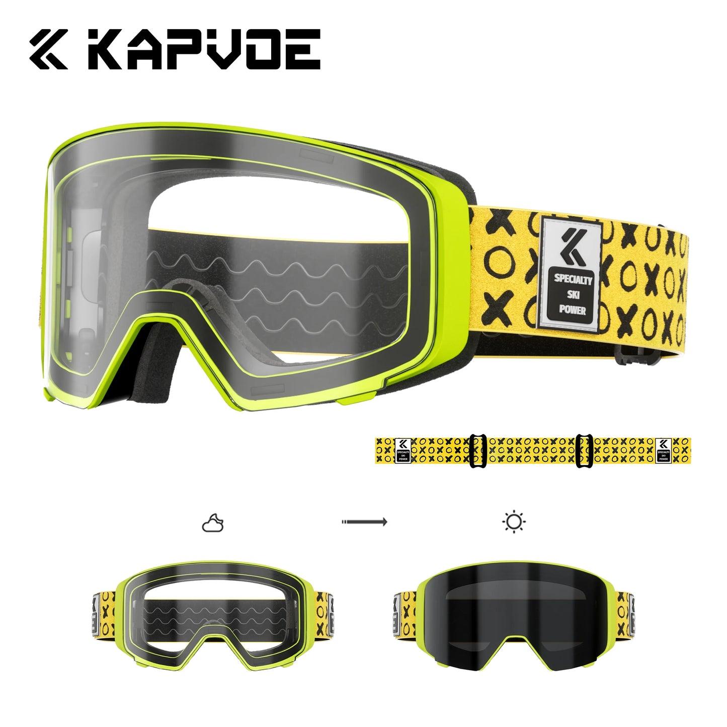 Kapvoe Flip Over Magnetic Snow Goggles Photochromic Ski Men Snowmobile Anti-Fog Snowboard Goggles Women Ski Equipment UV400