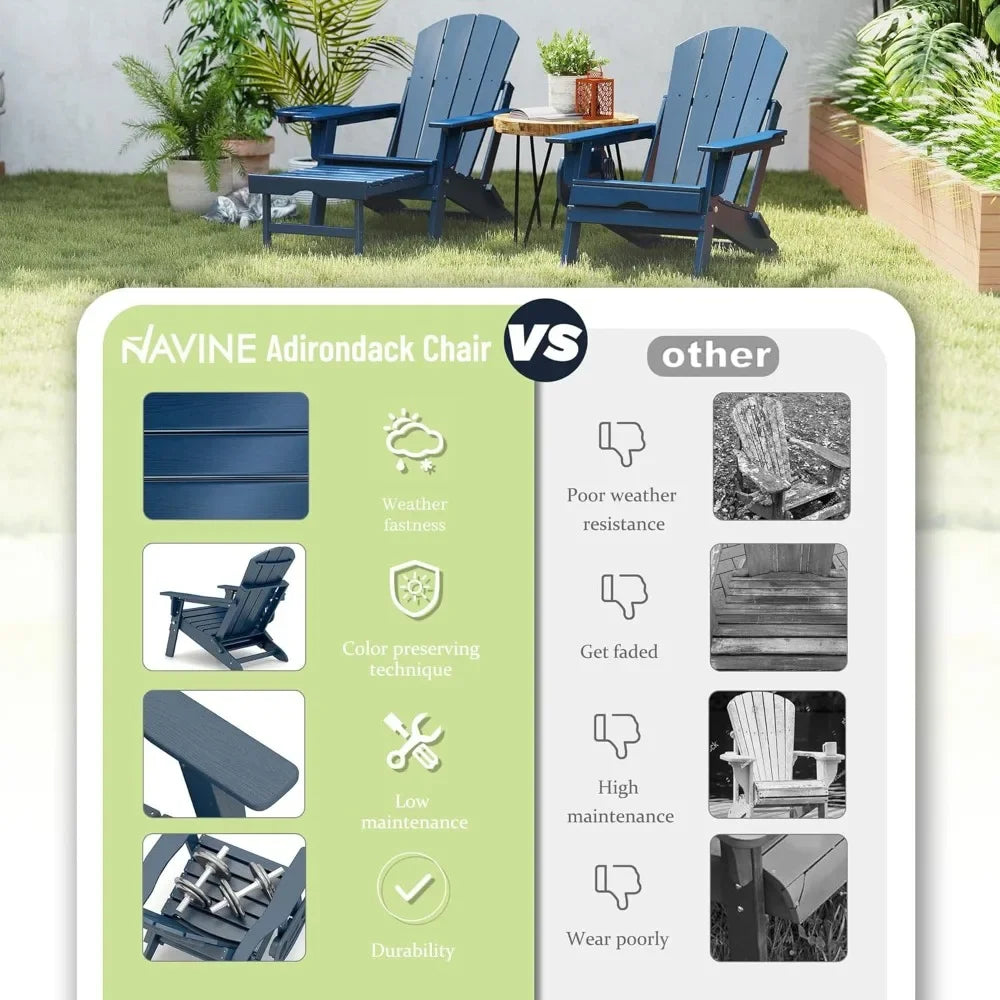 Adjustable Adirondack Chair with Retractable Footrest, Set of 2, Foldable Adirondack Chair with Cup Holder