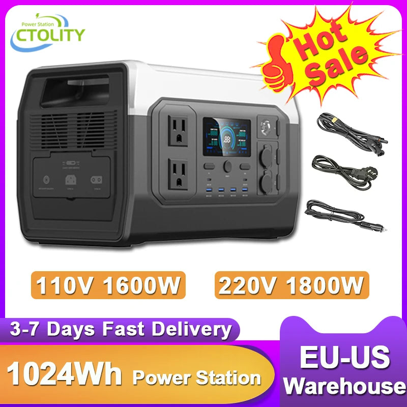 CTOLITY Portable Power Station 1024Wh Lifepo4 Solar Generator