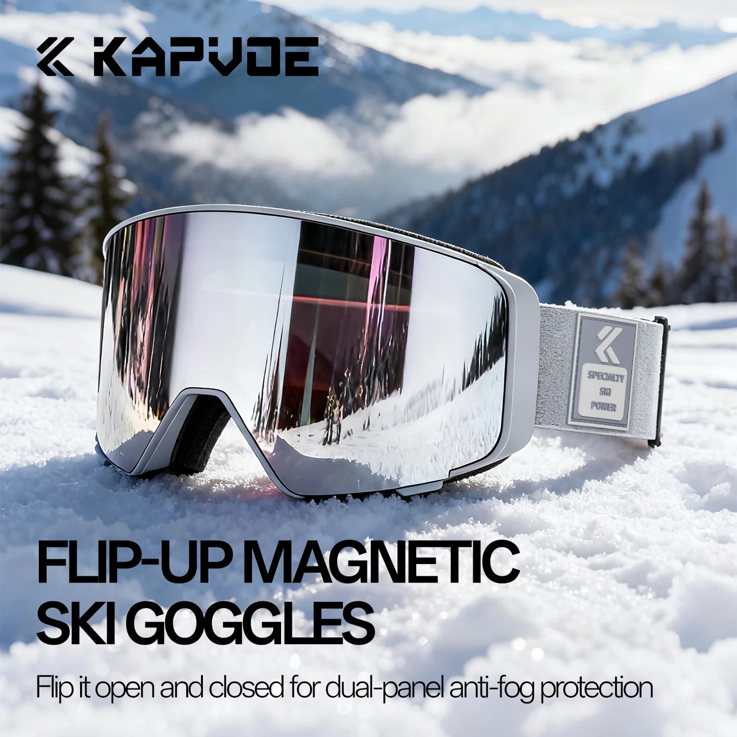 Kapvoe Flip Over Magnetic Snow Goggles Photochromic Ski Men Snowmobile Anti-Fog Snowboard Goggles Women Ski Equipment UV400