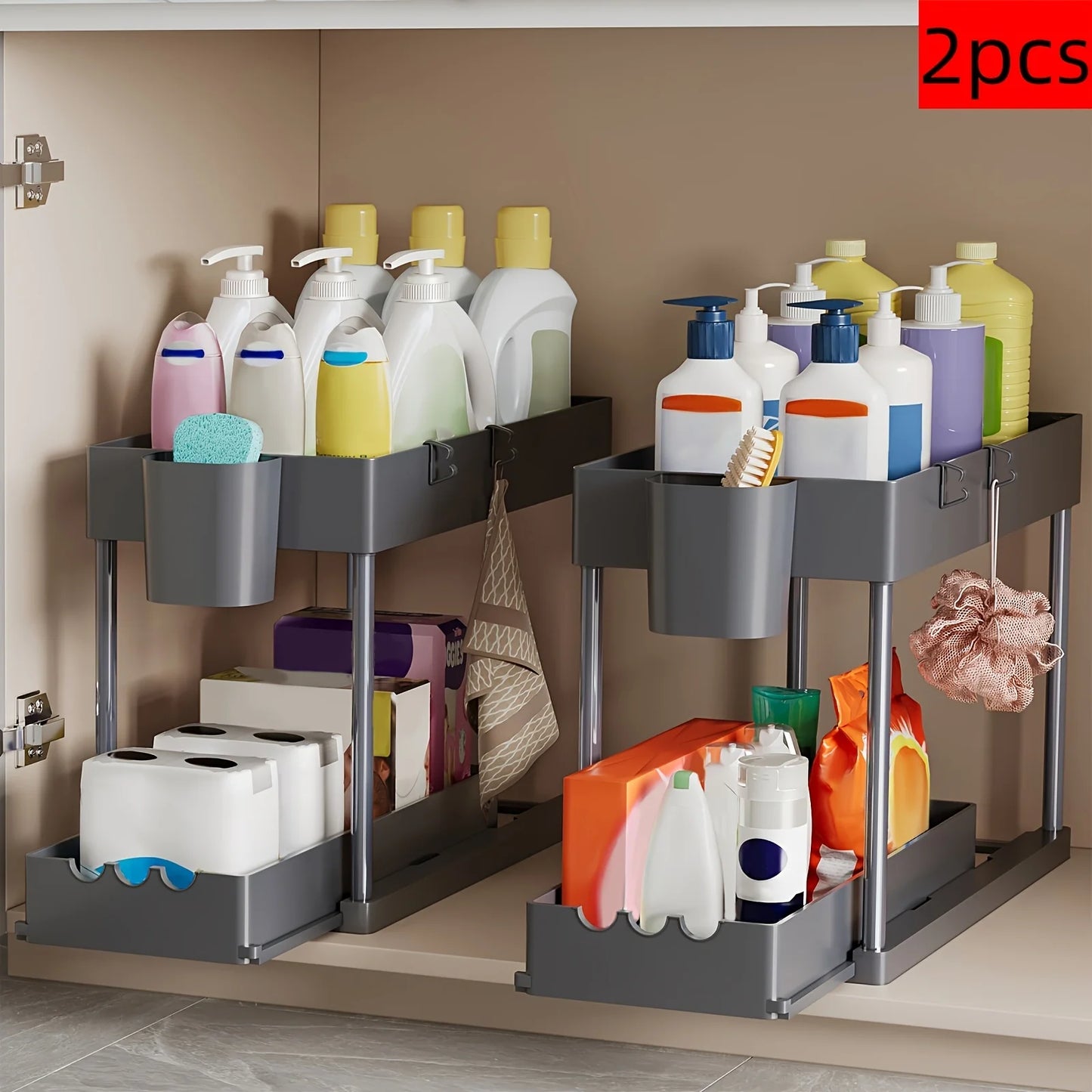 Two Tier Sliding Cabinet Organizer Pull Out Under Sink Rack
