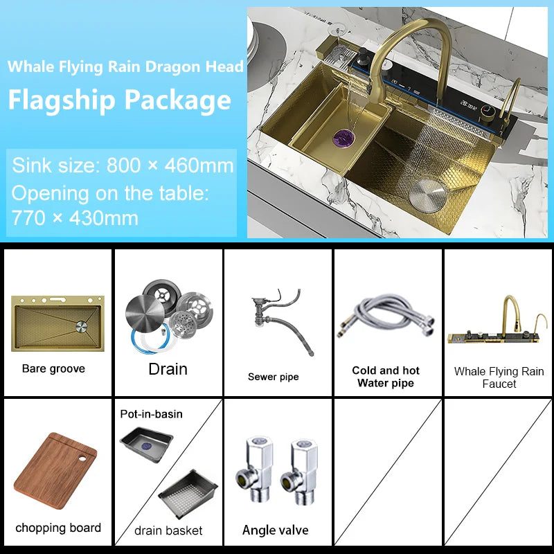 Yuki Like Stainless Steel Waterfall Kitchen Sink With Embossed Finish