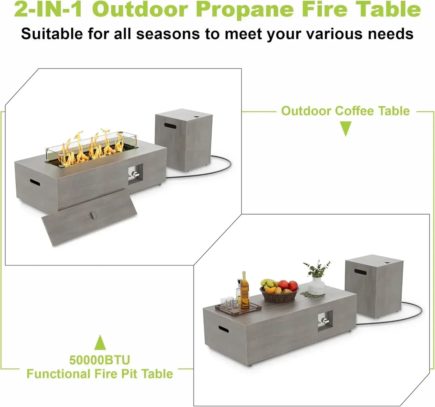 （XMSJ-Hot）Outdoor Fire Pit Table Propane Gas Fire pits Outdoor Fireplaces 42″ Rectangular Firepit Table,50,000BTU Table Patio Se