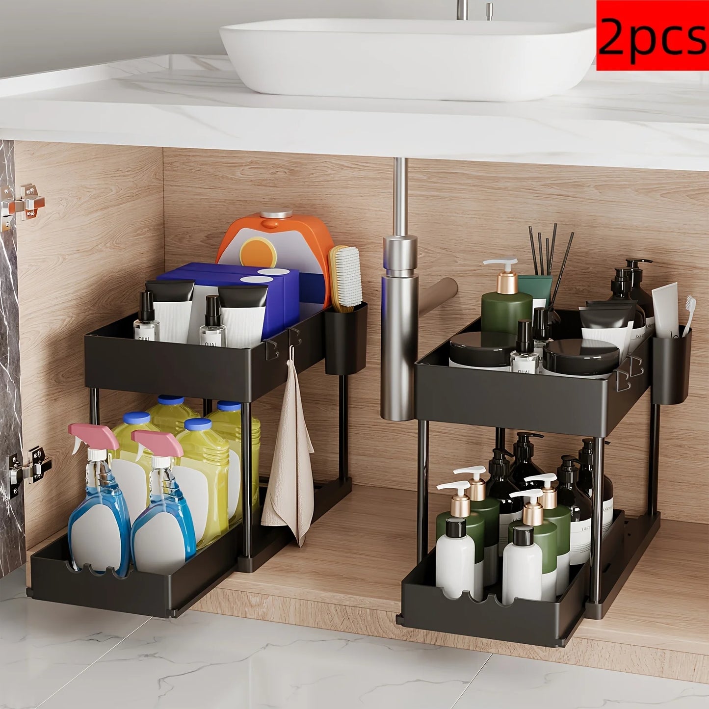 Two Tier Sliding Cabinet Organizer Pull Out Under Sink Rack