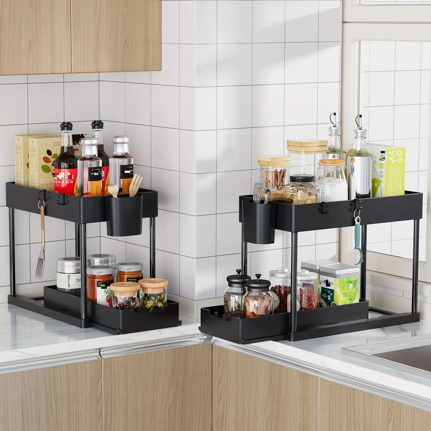 Two Tier Sliding Cabinet Organizer Pull Out Under Sink Rack