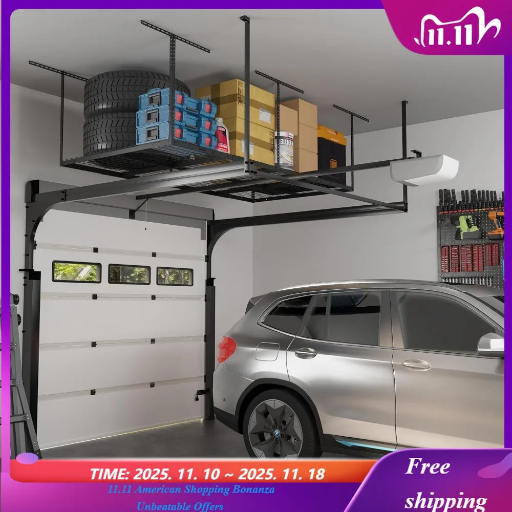 Overhead Garage Storage Rack Adjustable Heavy Duty Metal Ceiling Organizer