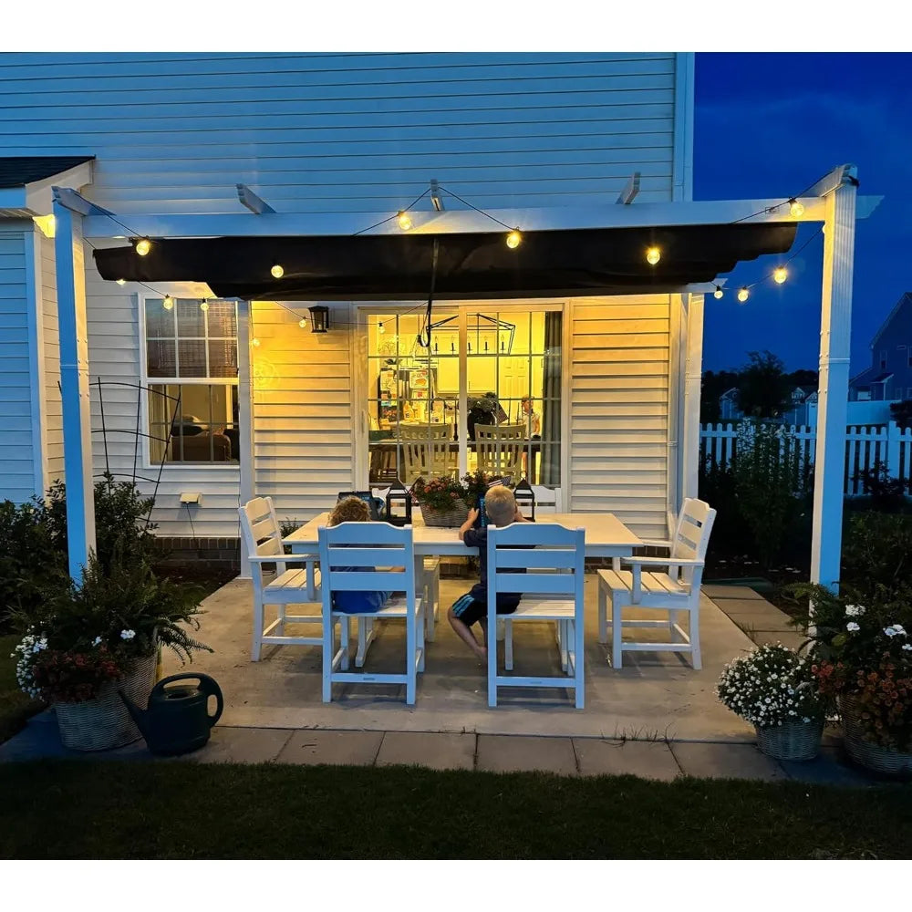 10' x 13' Outdoor Retractable Pergola Heavy-Duty Aluminum White Pergola with Sun Shade Canopy Patio Modern Shelter for Garden Y