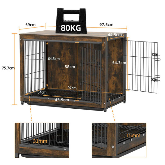 BORWARTH Elevated Dog Crate Kennel End Table With Double Door
