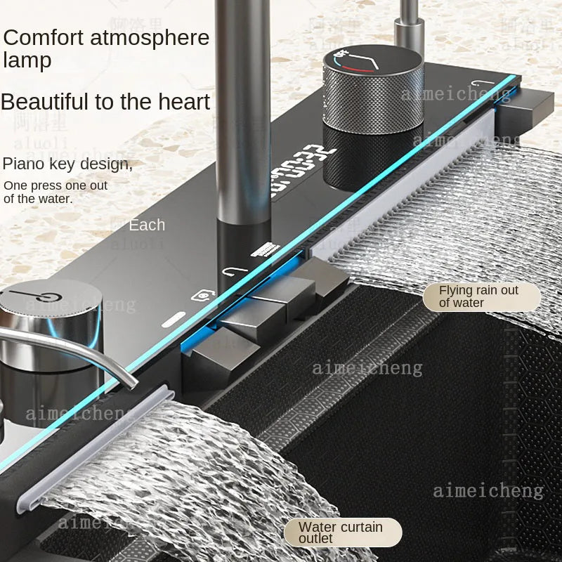 Stainless Steel Waterfall Kitchen Sink With Digital Display