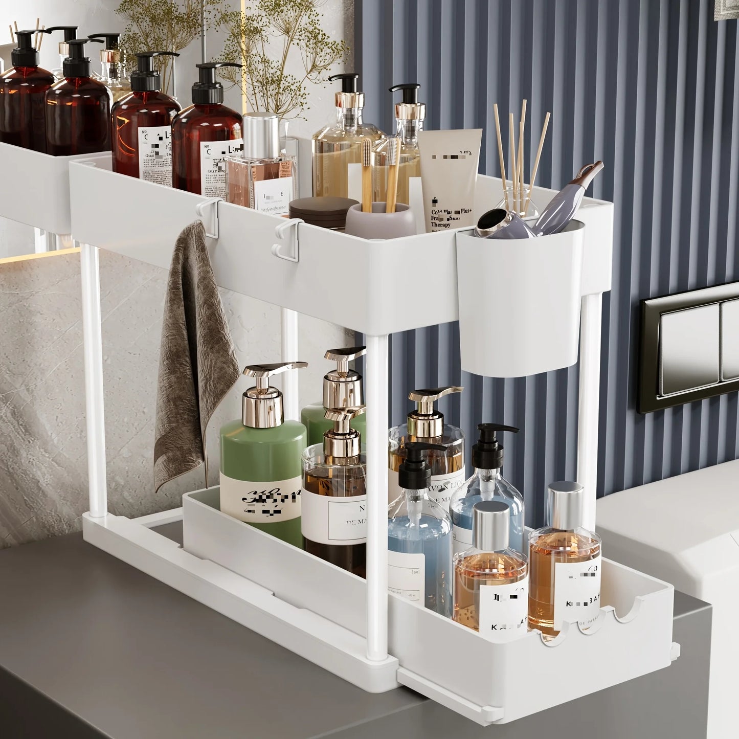 Two Tier Sliding Cabinet Organizer Pull Out Under Sink Rack