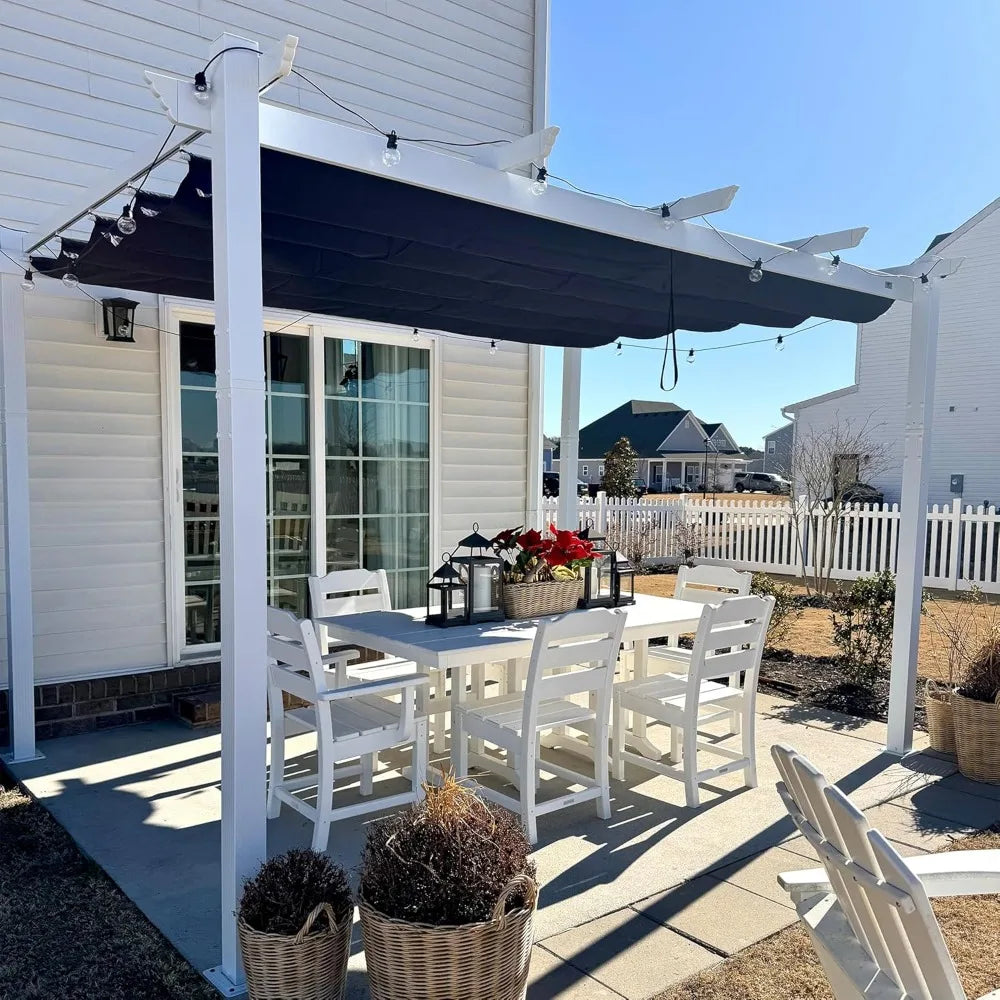 10' x 13' Outdoor Retractable Pergola Heavy-Duty Aluminum White Pergola with Sun Shade Canopy Patio Modern Shelter for Garden Y