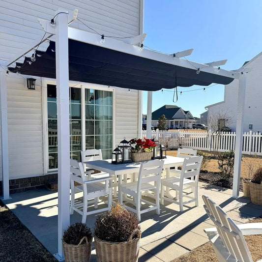 10' x 13' Outdoor Retractable Pergola Heavy-Duty Aluminum White Pergola with Sun Shade Canopy Patio Modern Shelter for Garden Y