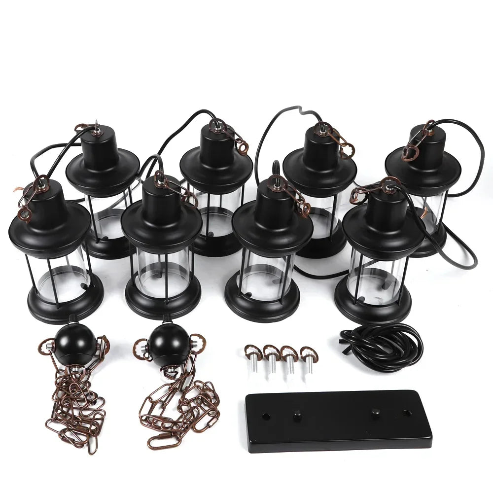 Wooden Farmhouse Chandelier E27 Eight-Light Pendant Light