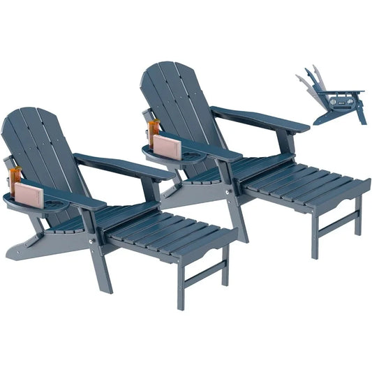 Adjustable Adirondack Chair with Retractable Footrest, Set of 2, Foldable Adirondack Chair with Cup Holder