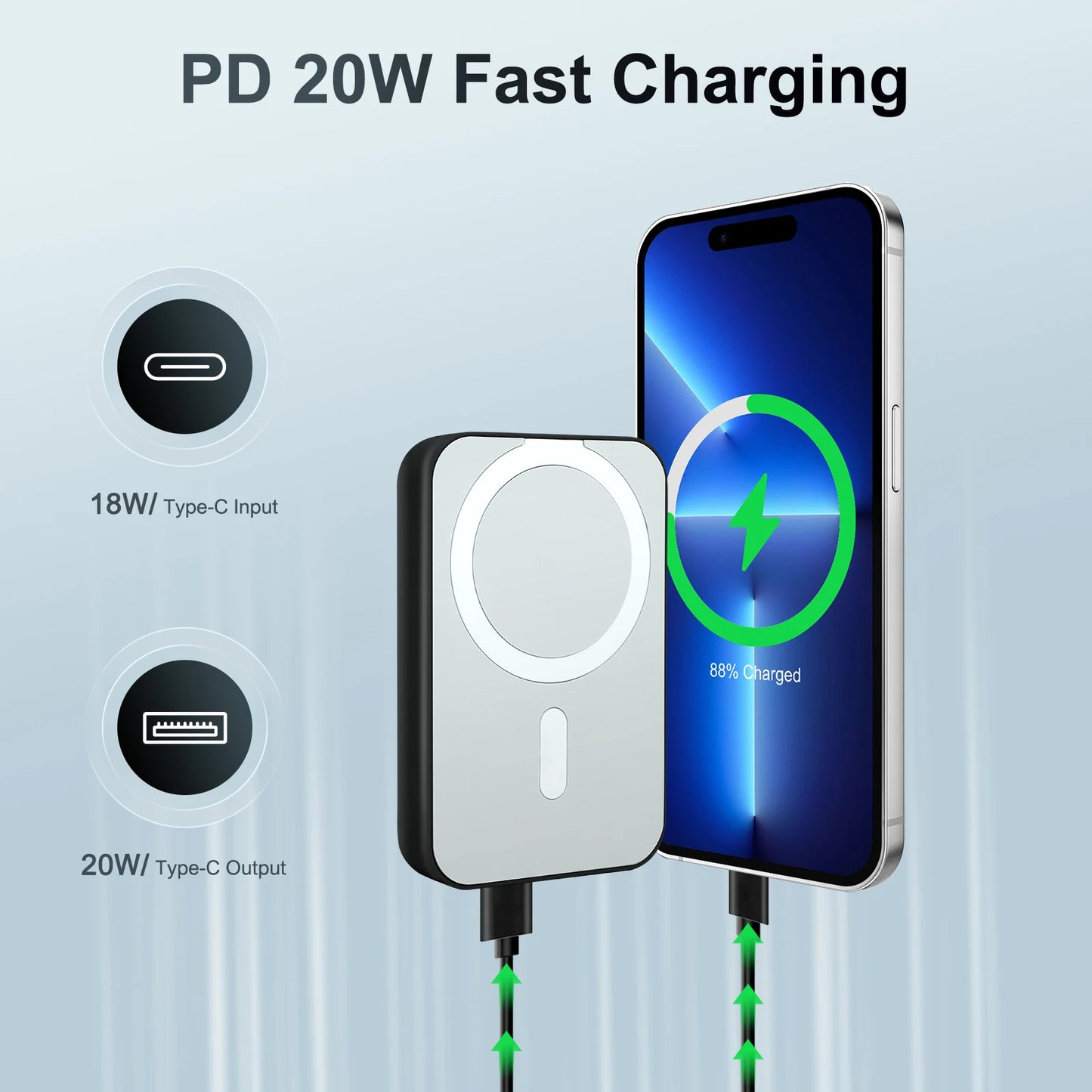 Magnetic 10000mAh Power Bank With 20W MagSafe Wireless Charging