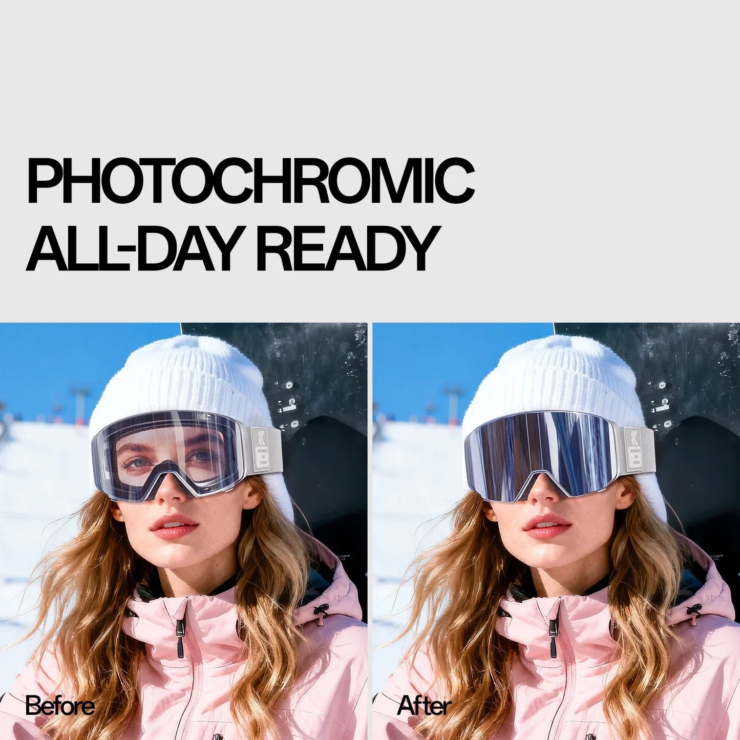 Kapvoe Flip Over Magnetic Snow Goggles Photochromic Ski Men Snowmobile Anti-Fog Snowboard Goggles Women Ski Equipment UV400