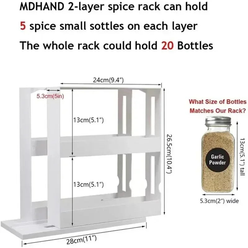 Hign-concerned Two-Tier Rotating Spice Storage Rack Kitchen