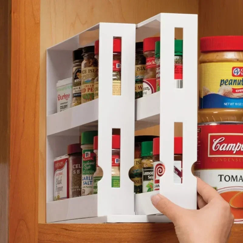 Hign-concerned Two-Tier Rotating Spice Storage Rack Kitchen